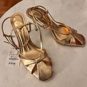 Zara Metallic Gold Strappy Heels